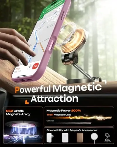 iPhone 16 Pro Max 6.9 inç için TOCOL Kılıf, Magsafe Şarj Cihazı ile Uyumlu, Tam Kamera Koruması, Düşme Koruması, Yarı Saydam Mat Telefon Kılıfı (Lila Mor) - 4
