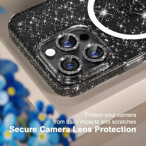 iPhone 16 Pro Max Case Magnetic uchun Choiche, Ayollar uchun Shaffof Yaltiroq Bling Case, [3x Diamond Kamera Lens Himoyachilari] [2x Temperlangan Shisha Ekran Himoyachilari] [MagSafe bilan mos keladi] 6.9