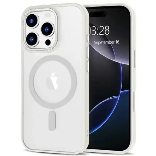 Anuck Case for iPhone 16 Pro Max Case Magnetic Phone Case Compatible with MagSafe, Soft TPU Bumper Hard Translucent Matte Back Slim Fit Shockproof Protective Cover for Men Women Girls - Cream White - 1