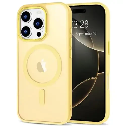 Anuck Case for iPhone 16 Pro Max Case Magnetic Phone Case Compatible with MagSafe, Soft TPU Bumper Hard Translucent Matte Back Slim Fit Shockproof Protective Cover for Men Women Girls - Yellow - ANUCK