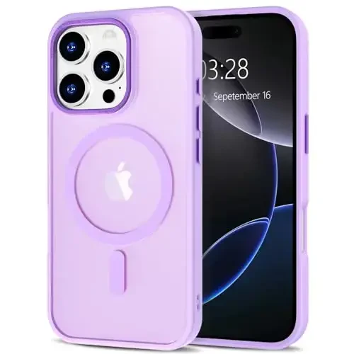 Anuck Case for iPhone 16 Pro Max Case Magnetic Phone Case Compatible with MagSafe, Soft TPU Bumper Hard Translucent Matte Back Slim Fit Shockproof Protective Cover for Men Women Girls - Light Purple 