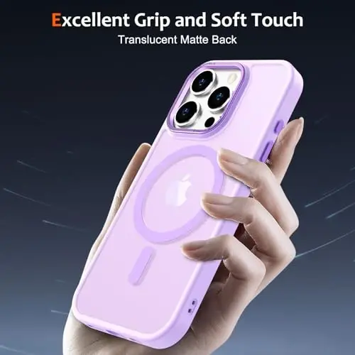 Anuck Case for iPhone 16 Pro Max Case Magnetic Phone Case Compatible with MagSafe, Soft TPU Bumper Hard Translucent Matte Back Slim Fit Shockproof Protective Cover for Men Women Girls - Light Purple - 5