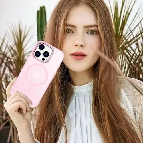 Anuck Case for iPhone 16 Pro Max Case Magnetic Phone Case Compatible with MagSafe, Soft TPU Bumper Hard Translucent Matte Back Slim Fit Shockproof Protective Cover for Men Women Girls - Tender Pink - 6