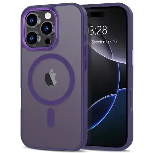 Anuck Case for iPhone 16 Pro Max Case Magnetic Phone Case Compatible with MagSafe, Soft TPU Bumper Hard Translucent Matte Back Slim Fit Shockproof Protective Cover for Men Women Girls - Dark Purple - 1