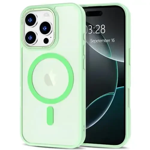 Anuck Case for iPhone 16 Pro Max Case Magnetic Phone Case Compatible with MagSafe, Soft TPU Bumper Hard Translucent Matte Back Slim Fit Shockproof Protective Cover for Men Women Girls - Green - 1
