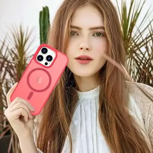 Anuck Case for iPhone 16 Pro Max Case Magnetic Phone Case Compatible with MagSafe, Soft TPU Bumper Hard Translucent Matte Back Slim Fit Shockproof Protective Cover for Men Women Girls - Light Red - 7