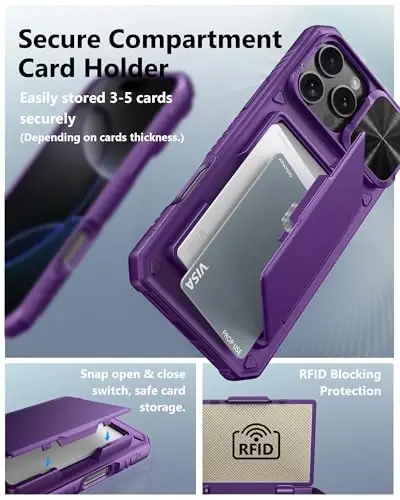 ATATOO for iPhone 16 Pro Max Case Wallet with Card Holder (Store 3-5 Cards) & Slide Lens Cover, Military Grade Protection, Rugged Shockproof Wallet Phone Case for iPhone 16 Pro Max 6.9