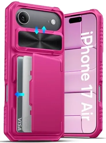 ATATOO for iPhone 16 Pro Max Case, Built-in Card Holder (Store 3-5 Cards) & Slide Camera Protector, Military Grade Protection, Women Cute Silicone Wallet Case for iPhone 16 Pro Max 2024, Hot Pink - 1