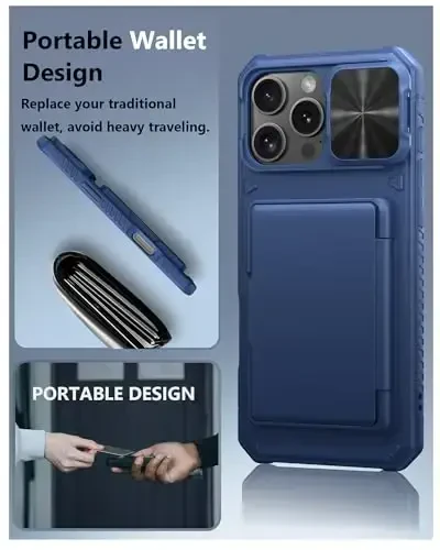 ATATOO for iPhone 16 Pro Max Case Wallet with Card Holder (Store 3-5 Cards) & Slide Lens Cover, Military Grade Protection, Rugged Shockproof Wallet Phone Case for iPhone 16 Pro Max 6.9