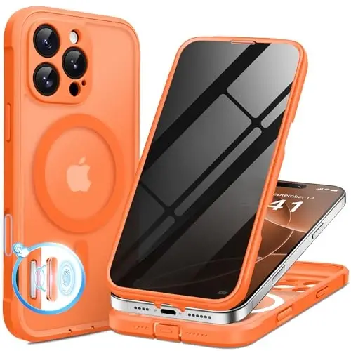 BERFY for iPhone 16 Pro Max Case, Compatible with MagSafe, Built-in Privacy Screen Protector, Camera Protection, Shockproof Full Body Phone Case 6.9