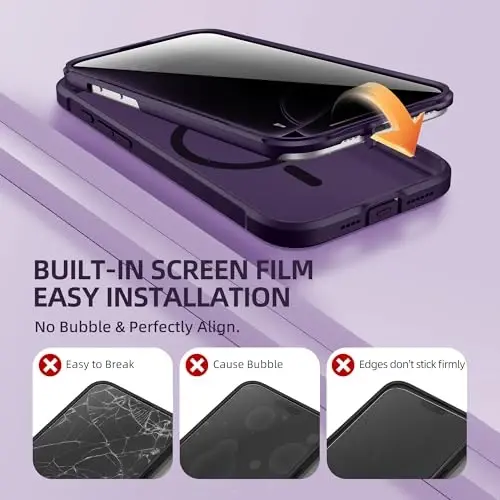 BERFY for iPhone 16 Pro Max Case, Compatible with Magsafe, Deep Purple | Built-in Privacy Screen Protector, Full Camera Protection, Shockproof Full Body Translucent Matte Magnetic Phone Case 6.9