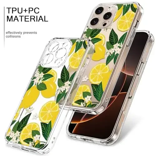 bicol for iPhone 16 Pro Max Case with Screen Protector, Enhanced Camera Protection, Crystal Clear with Fashionable Designs for Girls Women, Slim Fit Protective Phone Cover, Nice Lemons - 3