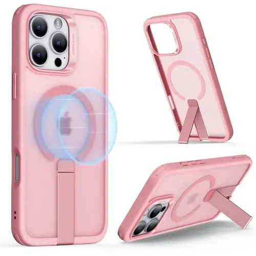 ESR for iPhone 16 Pro Max Case with Kickstand, Military-Grade Shockproof Protection, Magnetic Fully Adjustable Flickstand Phone Case, Compatible with MagSafe Accessories, Boost Series, Frosted Pink 