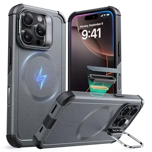 ESR for iPhone 16 Pro Max Case with Stash Stand, Camera Control, 23FT Military-Grade Shock-Absorbing Drop Protection, Compatible with MagSafe Accessories, Magnetic Cyber Series, Grey - ESR (1)
