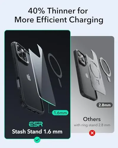 ESR for iPhone 16 Pro Max Case, Compatible with MagSafe, Military-Grade Protective Case, Built-in Stash Stand Phone Case, Scratch-Resistant Back Cover, Classic Series, Clear Black - 6