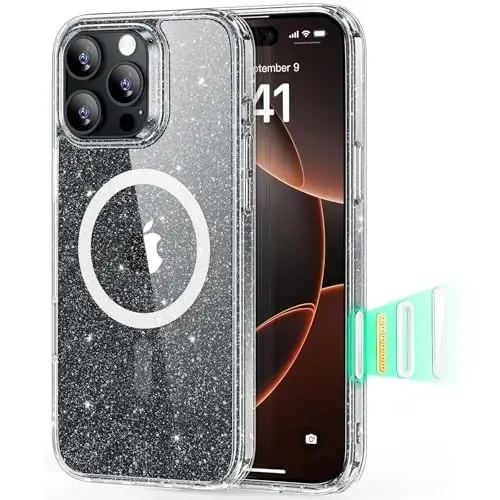 ESR for iPhone 16 Pro Max Case, Compatible with MagSafe, Shockproof Military-Grade Protection, Magnetic Phone Case for iPhone 16 Pro Max, Classic Hybrid Case (HaloLock), Clear Shimmer - 1