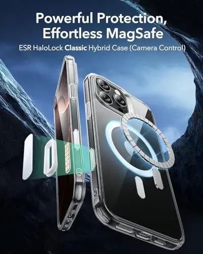 ESR for iPhone 16 Pro Max Case, Compatible with MagSafe, Shockproof Military-Grade Protection, Magnetic Phone Case for iPhone 16 Pro Max, Classic Hybrid Case (HaloLock), Clear Shimmer - 3