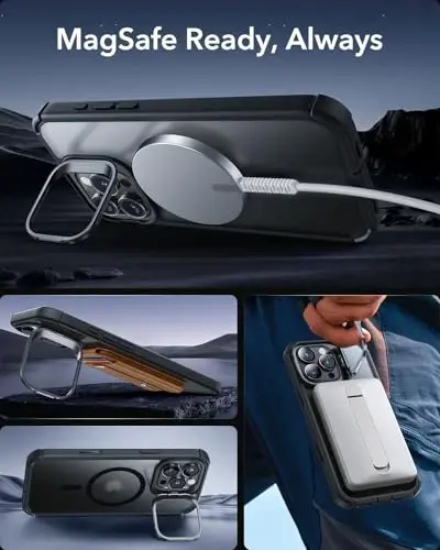 ESR for iPhone 16 Pro Max Case with Stand, Camera Control Button Compatible with MagSafe, Full-Body Military-Grade Drop Proof Case with Built-in 9H+ Tempered Glass Screen Protector, Frosted Black - 6