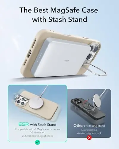 ESR for iPhone 16 Pro Max Case, Silicone Case with Stand,Compatible with MagSafe,Built-in Camera Stash Stand, Magnetic Phone Case for iPhone 16 Pro Max, Cloud Series, Light Tan - 3