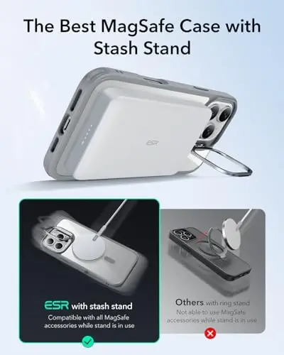 ESR for iPhone 16 Pro Max Case, Compatible with, Military-Grade Protective Case, Built-in Stash Stand Phone Case, Scratch-Resistant Back Cover, Classic Series, Clear Grey - 4
