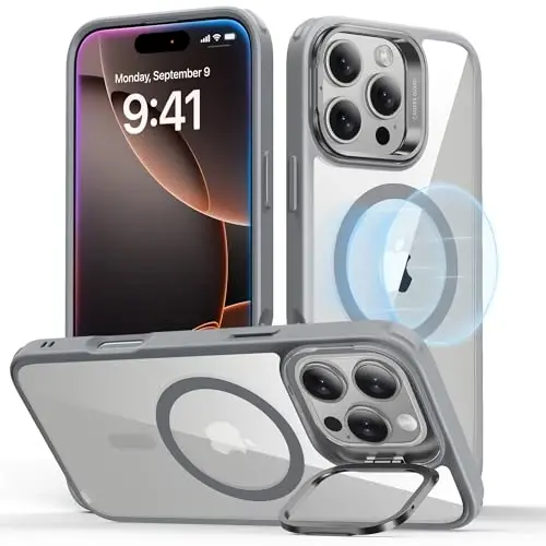 ESR for iPhone 16 Pro Max Case, Compatible with, Military-Grade Protective Case, Built-in Stash Stand Phone Case, Scratch-Resistant Back Cover, Classic Series, Clear Grey 