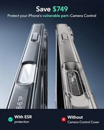 ESR for iPhone 16 Pro Max Case with Stand, Camera Control Button Compatible with MagSafe, Full-Body Military-Grade Drop Proof Case with Built-in 9H+ Tempered Glass Screen Protector, Clear - 10