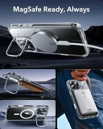 ESR for iPhone 16 Pro Max Case with Stand, Camera Control Button Compatible with MagSafe, Full-Body Military-Grade Drop Proof Case with Built-in 9H+ Tempered Glass Screen Protector, Clear - 6