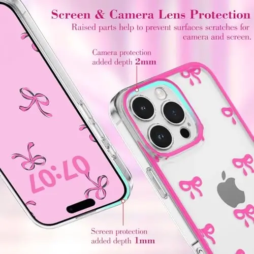 EYZUTAK Case for iPhone 16 Pro Max, Clear Cute Ribbon Bowknot Pattern Aesthetic Transparent Phone Case Raised Camera Protection Stylish Slim Soft Durable TPU Protective Cover for Women Girls -Rose Red - 2