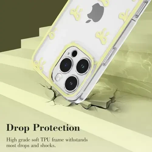 EYZUTAK Case for iPhone 16 Pro Max, Clear Cute Ribbon Bowknot Pattern Aesthetic Transparent Phone Case Raised Camera Protection Stylish Slim Soft Durable TPU Protective Cover for Women Girls - Yellow - 3