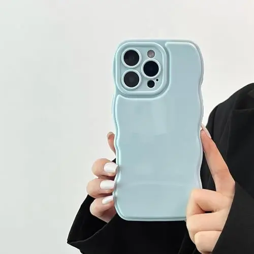 FABSPARK Phone Case for iPhone 16 Pro Max Case,Simple Wave Design Wavy Frame Soft Silicone Aesthetic for iPhone 16 Pro Max,Sky Blue 