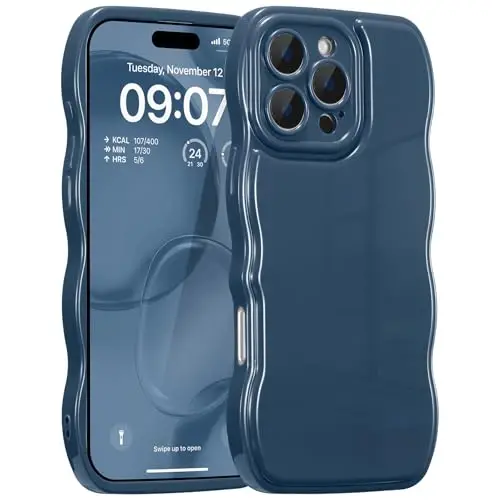 FABSPARK for iPhone 16 Pro Max Case, Soft Wave Design Wavy Frame,Navy Blue | Simple Wave Design Wavy Frame Soft Silicone Aesthetic Case for iPhone 16 Pro Max,Navy Blue 
