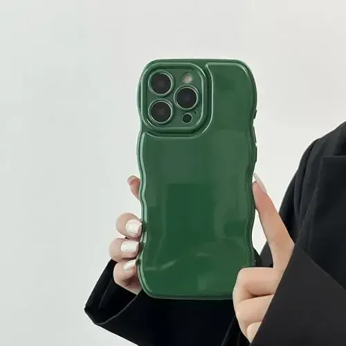 FABSPARK Phone Case for iPhone 16 Pro Max Case,Simple Wave Design Wavy Frame Soft Silicone Aesthetic for iPhone 16 Pro Max,Forest Green - FABSPARK