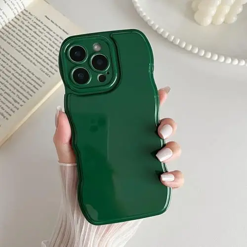FABSPARK Phone Case for iPhone 16 Pro Max Case,Simple Wave Design Wavy Frame Soft Silicone Aesthetic for iPhone 16 Pro Max,Forest Green - 2