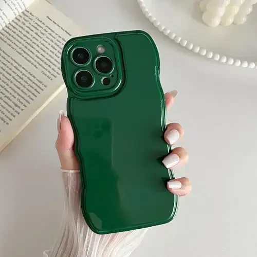 FABSPARK Phone Case for iPhone 16 Pro Max Case,Simple Wave Design Wavy Frame Soft Silicone Aesthetic for iPhone 16 Pro Max,Forest Green - 2