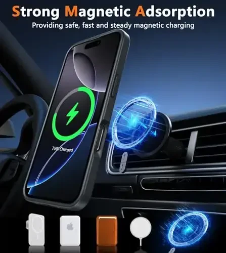 FNTCASE for iPhone 16 Pro-Max Case: [Compatible with Magsafe] Translucent Matte Magnetic Phone Cover - Military Grade Drop Protection Shockproof Protective Cases - Black - 4