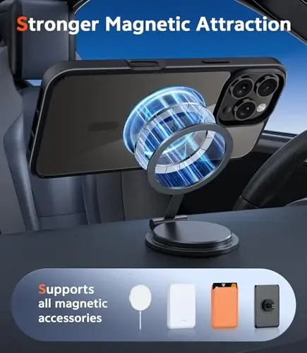 FNTCASE for iPhone 16 Pro-Max Case: Clear Magnetic Phone Cases with Screen Protector Compatible with Magsafe Slim Anti Yellowing Rugged Shockproof Protective Transparent Cell Cover (B-Black) - 4