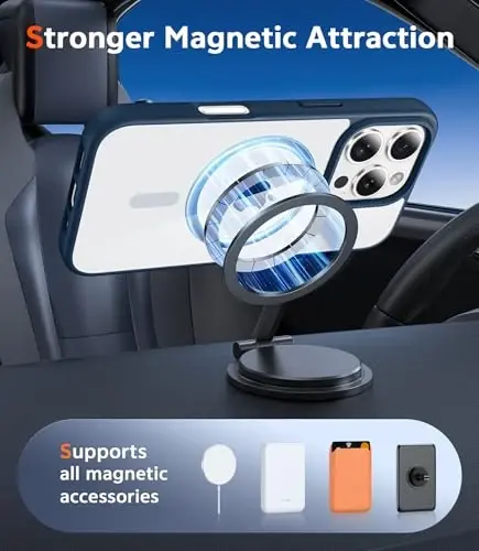 FNTCASE for iPhone 16 Pro-Max Case: Clear Magnetic Phone Cases with Screen Protector Compatible with Magsafe Slim Anti Yellowing Rugged Shockproof Protective Transparent Cell Phone Cover (B-Blue) - 4