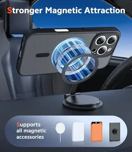 FNTCASE for iPhone 16 Pro-Max Case: Matte Magnetic Phone Cases with Screen Protector Compatible with Magsafe Slim Anti Yellowing Rugged Shockproof Protective Translucent Cell Cover (C-Black) - 4