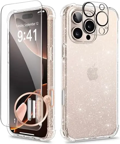 iPhone 16 Pro Max için GVIEWIN Çiçekli Kılıf, Ekran Koruyucu ve Kamera Lens Koruyuculu, [Sararma Yapmaz] İnce Darbe Emici Şeffaf Kadın Telefon Kılıfı, Çiçek Desenli Tasarım 6.9
