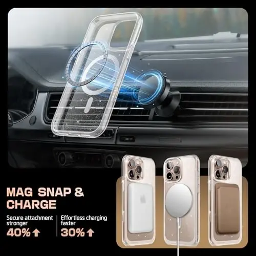 SUPCASE for iPhone 16 Pro Max Case with Camera Control Capture Button (Unicorn Beetle Mag), [Compatible with MagSafe] [Military-Grade Protection] Slim Clear Magnetic Phone Case (Glitter) - 6