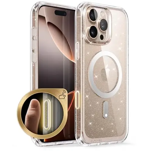 SUPCASE for iPhone 16 Pro Max Case with Camera Control Capture Button (Unicorn Beetle Mag), [Compatible with MagSafe] [Military-Grade Protection] Slim Clear Magnetic Phone Case (Glitter) - 1