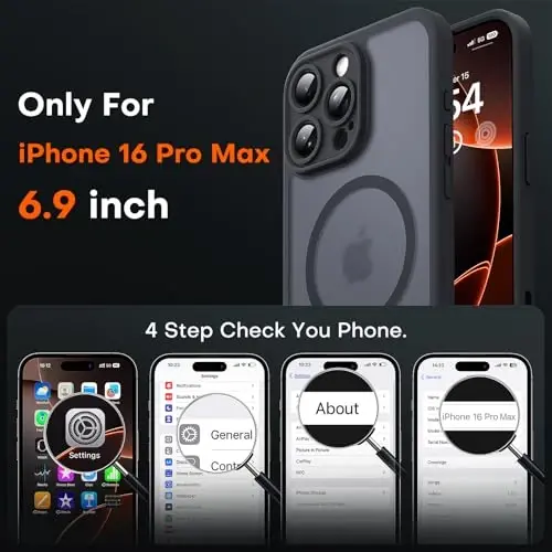 iPhone 16 Pro Max için Kamera Kontrol Yakalama Tuşlu TOCOL Kılıf, Magsafe Şarj Cihazı ile uyumlu, Dahili Manyetik Halkalı, iPhone 16 ProMax 6.9 inç için Yarı Saydam Mat Telefon Kılıfı (Anahtar Siyahı) - TOCOL (1)