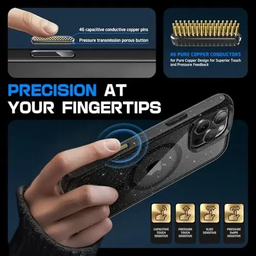 SUPCASE for iPhone 16 Pro Max Case with Camera Control Capture Button (Unicorn Beetle Mag), [Compatible with MagSafe] [Military-Grade Protection] Slim Clear Magnetic Phone Case (GlitterBlack) - 3