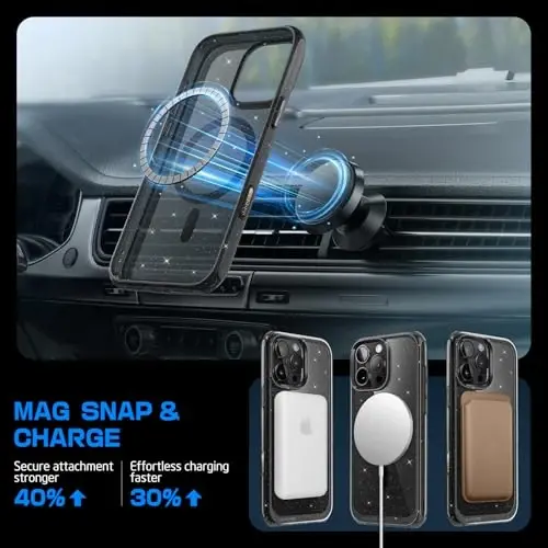 SUPCASE for iPhone 16 Pro Max Case with Camera Control Capture Button (Unicorn Beetle Mag), [Compatible with MagSafe] [Military-Grade Protection] Slim Clear Magnetic Phone Case (GlitterBlack) - 6