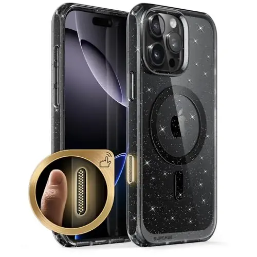 SUPCASE for iPhone 16 Pro Max Case with Camera Control Capture Button (Unicorn Beetle Mag), [Compatible with MagSafe] [Military-Grade Protection] Slim Clear Magnetic Phone Case (GlitterBlack) 
