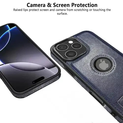 KSELF Leather Case for iPhone 16 Pro Max Case, Protective Slim with Kickstand Shockproof Phone Cases, Built-in Invisible Stand Compatible with iPhone 16 Pro Max 6.9'' (Blue, for iPhone 16 Pro Max) - 4