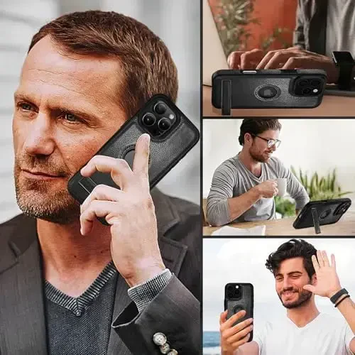 KSELF Leather Case for iPhone 16 Pro Max Case, Protective Slim with Kickstand Shockproof Phone Cases, Built-in Invisible Stand Compatible with iPhone 16 Pro Max 6.9'', Black - 6