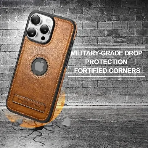 KSELF Leather Case for iPhone 16 Pro Max Case, Protective Slim with Kickstand Shockproof Phone Cases, Built-in Invisible Stand Compatible with iPhone 16 Pro Max 6.9'', Brown - 5