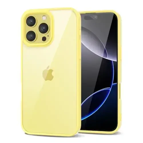 LoeoeL for iPhone 16 Pro Max Case Clear, Transparent Hybrid 16 Pro Max Phone Case [Hard Plastic & Soft Silicone Bumper] Acrylic Non Yellowing Thin Slim Protective Cover for Women, Yellow - 14