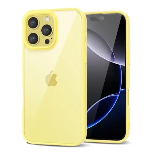 LoeoeL for iPhone 16 Pro Max Case Clear, Transparent Hybrid 16 Pro Max Phone Case [Hard Plastic & Soft Silicone Bumper] Acrylic Non Yellowing Thin Slim Protective Cover for Women, Yellow - 1